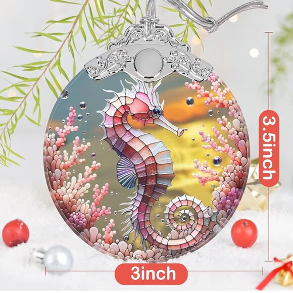 Seahorse Ornament Stained Glass Hanging Decor Holiday-Sun Catcher - Picture 2 of 7